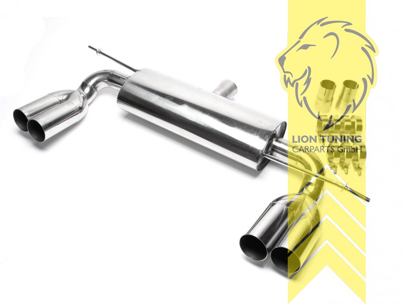 2 x 76mm scharf,  Endrohre unterhalb der Stoßstange, Endrohr duplex, 76mm, Rund, Zur Montage wird ein passender Duplex Diffusor benötigt (unsere Artikelnummer 5032), Andernfalls muss die Originale ausgeschnitten werden., nicht passend für Variant, 4-Motion, Edelstahl, Golf 5, 6 Plus (55 - 103 KW), Golf 5 (55 - 169 KW), Eintragungsfrei / mit ABE