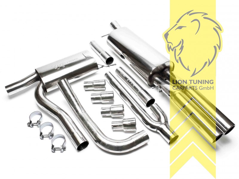 2 x 76mm rund / gebördelt, Endrohr doppel, 76mm, Rund, nicht passend für V6 (6 Zylinder), Edelstahl, (55 - 110KW), Eintragungsfrei / mit ABE