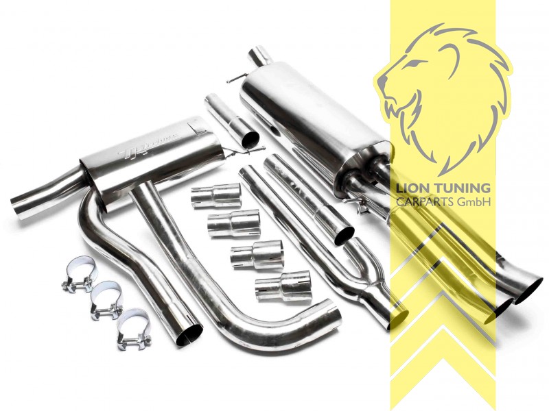 2 x 76mm DTM Optik, Endrohr doppel, 76mm, Rund, nicht passend für V6 (6 Zylinder), Edelstahl, (55 - 110KW), Eintragungsfrei / mit ABE
