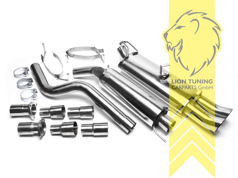 2 x 76mm DTM Optik, Endrohr doppel, 76mm, Rund, nicht passend für Kombi, Edelstahl, (40 - 110KW), Eintragungsfrei / mit ABE