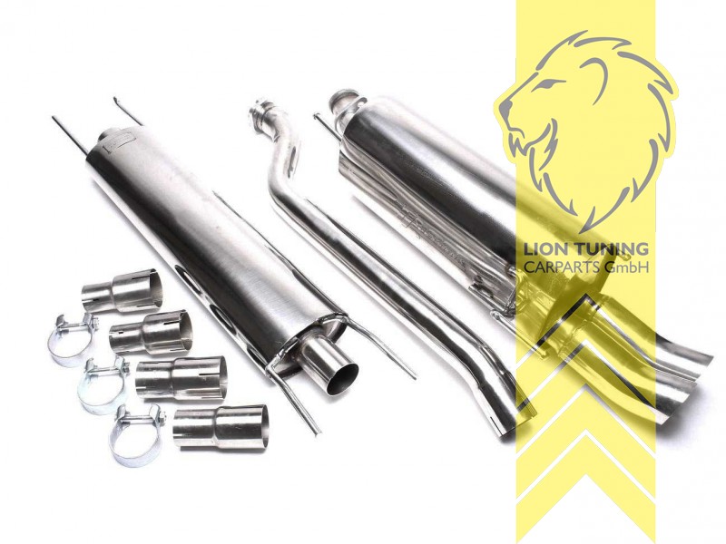 2 x 76mm DTM Optik, Endrohr doppel, 76mm, Rund, nicht passend für Caravan, Coupe, Cabrio, V6, Edelstahl, (alle Motorisierungen), Eintragungsfrei / mit ABE