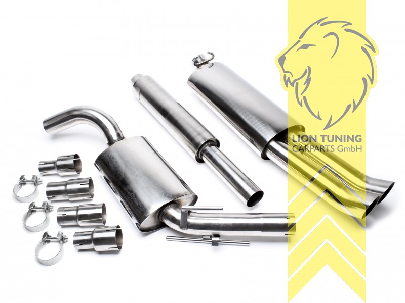 2 x 76mm DTM Optik, Endrohr doppel, 76mm, Rund, nicht passend für Syncro, Edelstahl, (40 - 118KW), Eintragungsfrei / mit ABE