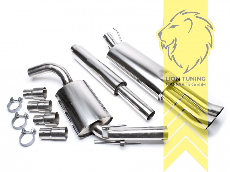 2 x 76mm DTM Optik, Endrohr doppel, 76mm, Rund, nicht passend für Syncro, Variant, Edelstahl, (40 - 110KW), Eintragungsfrei / mit ABE