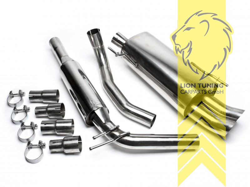 2 x 76mm DTM Optik, Endrohr doppel, 76mm, Rund, Edelstahl, (33 - 92KW), Eintragungsfrei / mit ABE