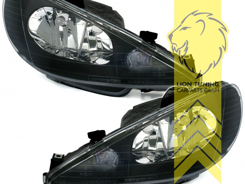 Halogen, schwarz, für Fahrzeuge mit Original H4 Scheinwerfern, Abblendlicht H7 / Fernlicht H7, Blinkerbirnen BAU15S, elektrisch verstellbar - Stellmotor wird vom Original übernommen, Eintragungsfrei / mit E-Prüfzeichen