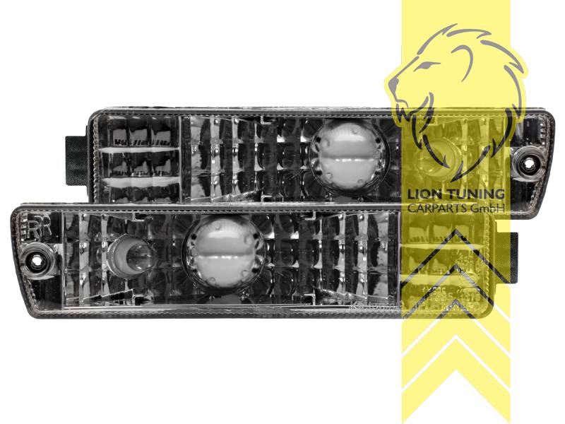 Halogen, schwarz, nur passend für GL Stoßstange (große Stoßstange), mit Standlichtfunktion, Blinkerbirnen BAU15S, Eintragungsfrei / mit E-Prüfzeichen