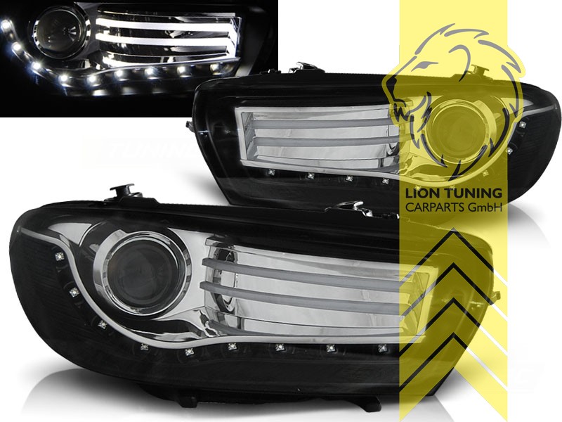 Halogen, schwarz, Abblendlicht und Fernlicht in einer Linse H7, Blinkerbirnen BAU15S, elektrisch verstellbar - Stellmotor integriert, Eintragungsfrei / mit E-Prüfzeichen