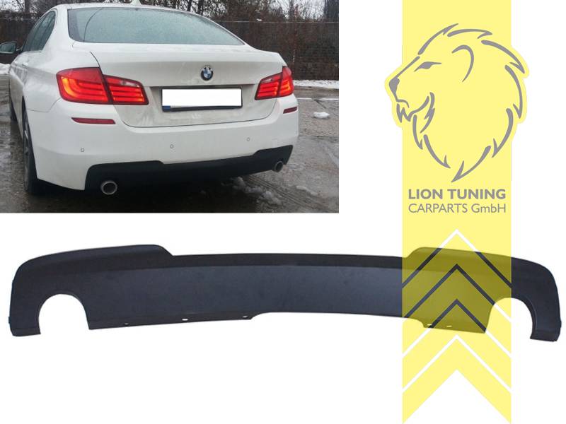 schmaler Auspuffausgang links und rechts, passend für unsere Artikelnummer 7085, 10697, auch passend für die original F10, F11 M-Paket Stoßstange, PP Kunststoff, schwarz - lackierfähig, Eintragungsfrei / als Ersatzteil verwendbar