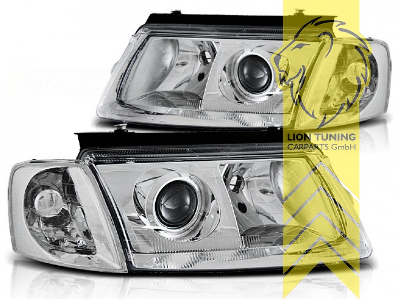 Halogen, chrom, Abblendlicht H7 / Fernlicht H7, Blinkerbirnen BAU15S, elektrisch verstellbar - Stellmotor wird vom Original übernommen, Eintragungsfrei / mit E-Prüfzeichen