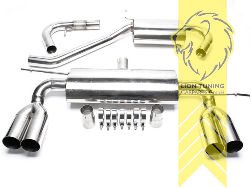 2 x 76mm scharf, Endrohre unterhalb der Stoßstange, Endrohr duplex, 76mm, Rund, Zur Montage wird ein passender Duplex Diffusor benötigt (unsere Artikelnummer 5032), Andernfalls muss die Originale ausgeschnitten werden., nicht passend für Variant, 4-Motion, Edelstahl, Golf 5, 6 Plus (55 - 103 KW), Golf 5 (55 - 169 KW), Eintragungsfrei / mit ABE