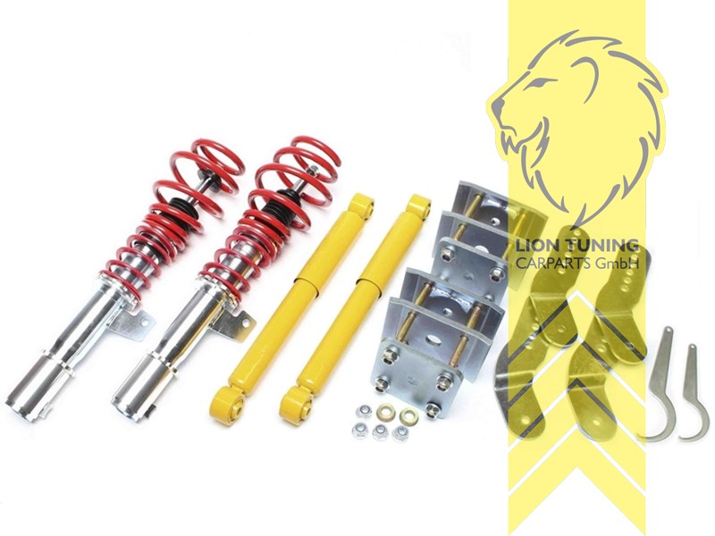 fest, rot, Nur für Fahrzeuge mit 55mm Federbein-Durchmesser, nur in Verbindung mit Einblattfederung, Doppelblattfedern Systeme müssen entsprechend umgerüstet werden (only in combination with single leaf spring, double leaf spring systems must be retrofitted accordingly) OEM-Teile Nummern dazu können bei Bedarf mitgeteilt werden., nur Vorderachse Gewinde / inkl. Dämpfer für die Hinterachse, Hinterachse auch verstellbar über Klammern für die Blattfedern, Stahl verzinkt, Eintragungspflichtig / Teilegutachten liegt bei