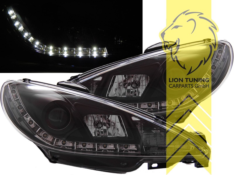 Halogen, schwarz, Abblendlicht H1 / Fernlicht H1, Blinkerbirnen BAU15S, elektrisch verstellbar - Stellmotor wird vom Original übernommen, Eintragungsfrei / mit E-Prüfzeichen, Eintragungsfrei / mit R87 Zulassung als Tagfahrlicht