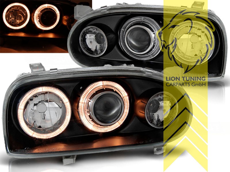 Liontuning - Tuningartikel für Ihr Auto  Lion Tuning Carparts GmbH DEPO  Angel Eyes Scheinwerfer VW Golf 3 Limousine Variant Cabrio schwarz
