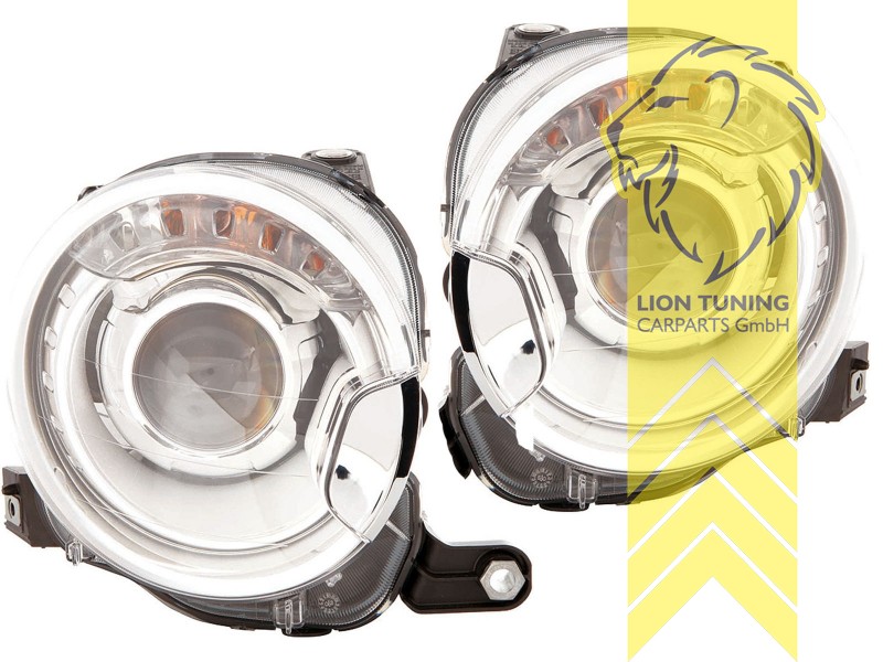 Xenon, HID, chrom, für Fahrzeuge mit Original Xenon, Abblendlicht und Fernlicht in einer Linse D1S, Blinkerbirnen BAU15S, elektrisch verstellbar - Stellmotor integriert, Eintragungsfrei / mit E-Prüfzeichen