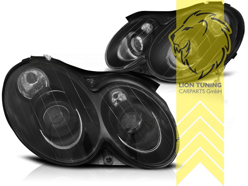 Halogen, schwarz, Abblendlicht H7 / Fernlicht H7, pneumatische Verstellung - wie Original, Eintragungsfrei / mit E-Prüfzeichen