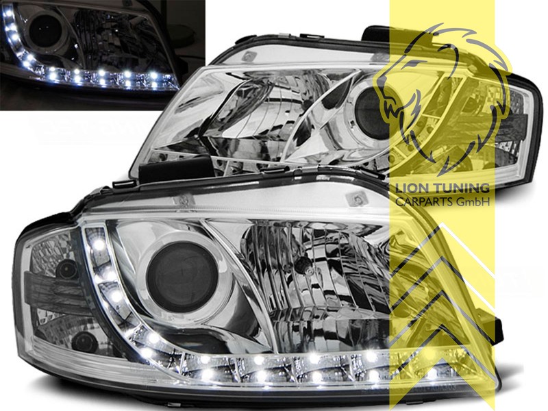 Halogen, chrom, Abblendlicht H7 / Fernlicht H1, Blinkerbirnen BAU15S, elektrisch verstellbar - Stellmotor wird vom Original übernommen, Eintragungsfrei / mit E-Prüfzeichen, Eintragungsfrei / mit R87 Zulassung als Tagfahrlicht