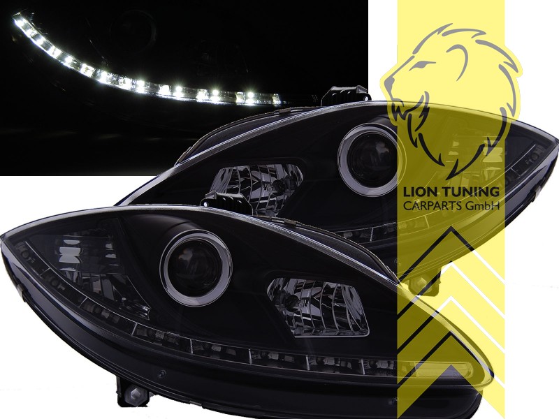 Halogen, schwarz, Abblendlicht H1 / Fernlicht H1, Blinkerbirnen BAU15S, elektrisch verstellbar - Stellmotor wird vom Original übernommen, Eintragungsfrei / mit E-Prüfzeichen, Eintragungsfrei / mit R87 Zulassung als Tagfahrlicht