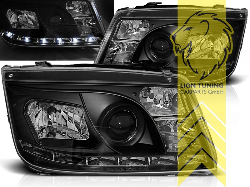 Halogen, schwarz, Abblendlicht H1 / Fernlicht H1 / Nebelscheinwerfer H3, Blinkerbirnen BAU15S, elektrisch verstellbar - Stellmotor wird vom Original übernommen, Eintragungsfrei / mit E-Prüfzeichen, Eintragungsfrei / mit R87 Zulassung als Tagfahrlicht