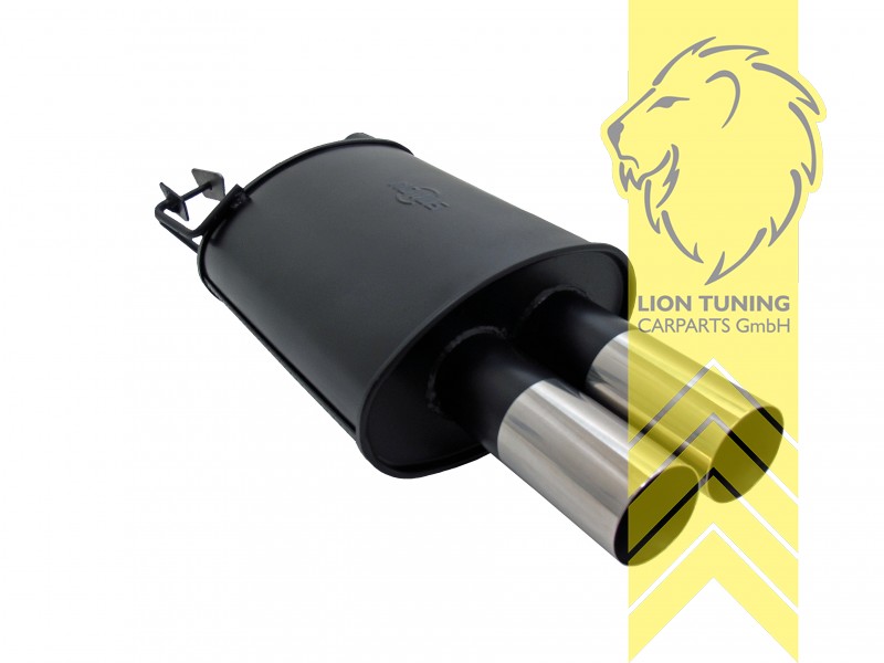 2 x 76mm RL-Design, Endrohr doppel, 76mm, Rund, nur Limousine, Stoßstangenausschnitt muss vergrößert werden, Metall / Stahl, 520i / 523i / 525i / 528i / 530i, Eintragungsfrei / mit ABE