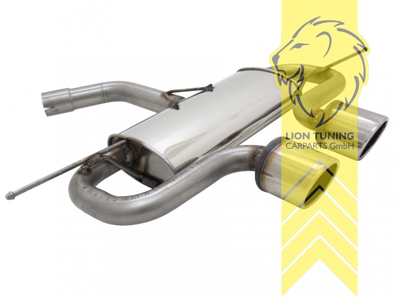 2 x 96mm rund / gebördelt / abgeschrägt, Endrohr doppel, 96mm, Rund, nicht passend für Variant, 4-Motion, nur mit R32 / R Heckansatz montierbar!, Edelstahl, Golf 6 (63 - 173KW), Golf 5 (55 - 169 KW), Eintragungsfrei / mit ABE