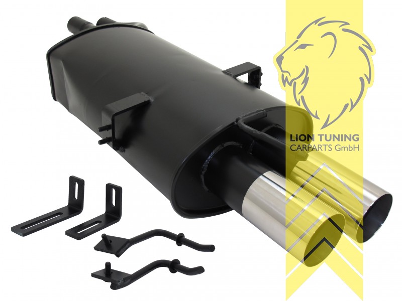 2 x 76mm RL-Design, Endrohr doppel, 76mm, Rund, zweiflutiger Rohrverlauf, Metall / Stahl, 320i / 320ci / 325i / 325ci / 330i / 330ci / 330d, Eintragungsfrei / mit ABE