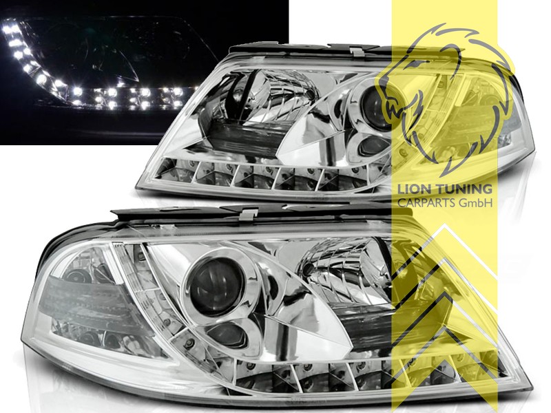 Halogen, chrom, Abblendlicht H1 / Fernlicht H1, Blinkerbirnen BAU15S, elektrisch verstellbar - Stellmotor wird vom Original übernommen, Eintragungsfrei / mit E-Prüfzeichen