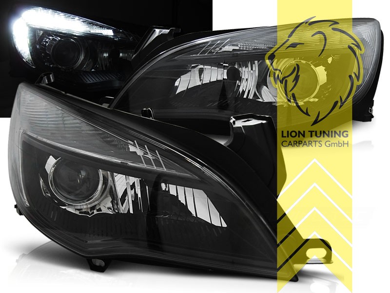 Halogen, schwarz, Abblendlicht H7 / Fernlicht H7, Blinkerbirnen BAU15S, elektrisch verstellbar - Stellmotor integriert, Eintragungsfrei / mit E-Prüfzeichen, Eintragungsfrei / mit R87 Zulassung als Tagfahrlicht