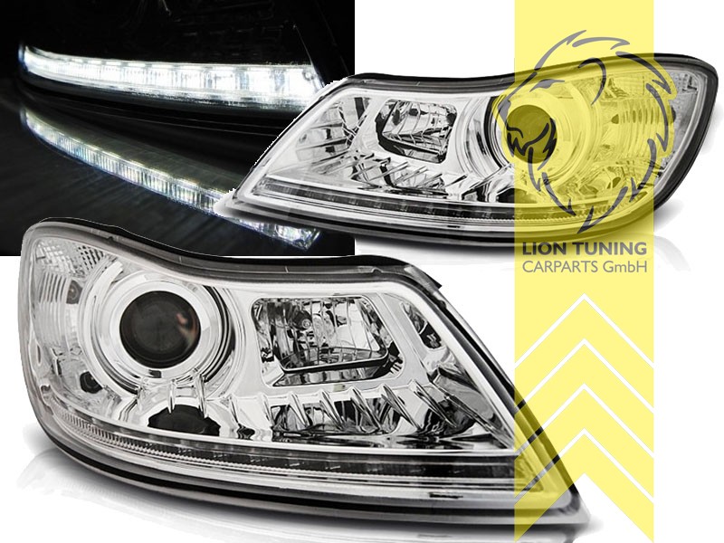 Halogen, chrom, Abblendlicht H7 / Fernlicht H1, elektrisch verstellbar - Stellmotor integriert, Eintragungsfrei / mit E-Prüfzeichen, Eintragungsfrei / mit R87 Zulassung als Tagfahrlicht