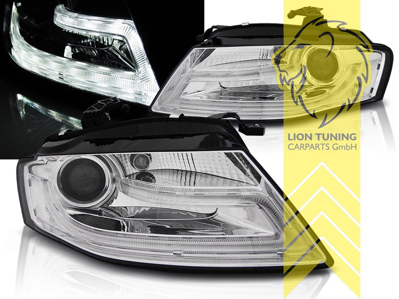 Liontuning - Tuningartikel für Ihr Auto  Lion Tuning Carparts GmbH  Scheinwerfer echtes TFL Audi A4 B8 8K LED Tagfahrlicht Limousine Avant chrom