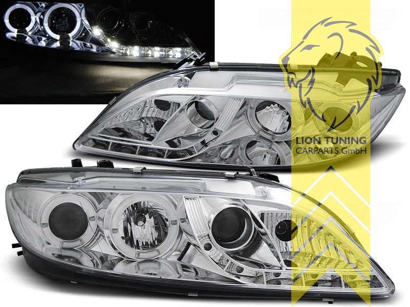 Halogen, chrom, weiß LED, mit Nebelscheinwerfern, für Limousine und Sportwagon passend, Abblendlicht H1 / Fernlicht H1, Blinkerbirnen BAU15S, elektrisch verstellbar - Stellmotor integriert, Eintragungsfrei / mit E-Prüfzeichen