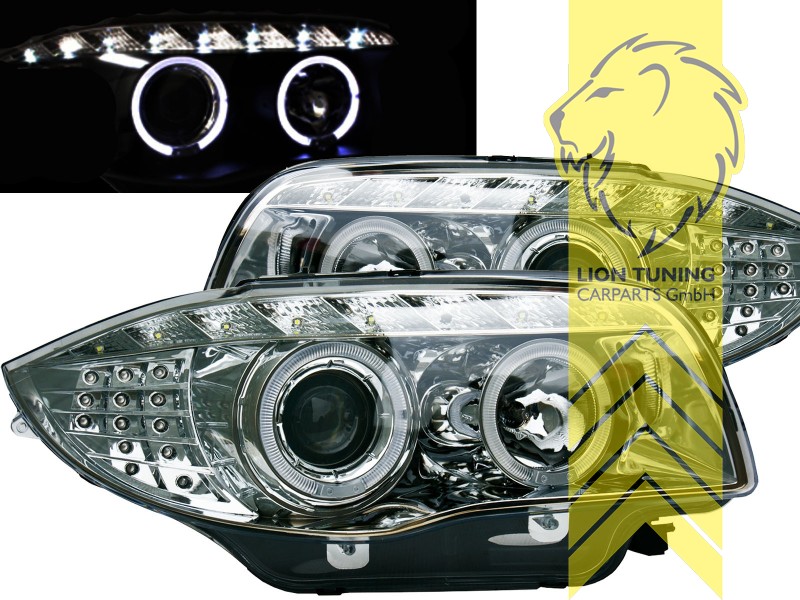mit LED Blinker, Halogen, chrom, Abblendlicht H1 / Fernlicht H1, elektrisch verstellbar - Stellmotor wird vom Original übernommen, Eintragungsfrei / mit E-Prüfzeichen