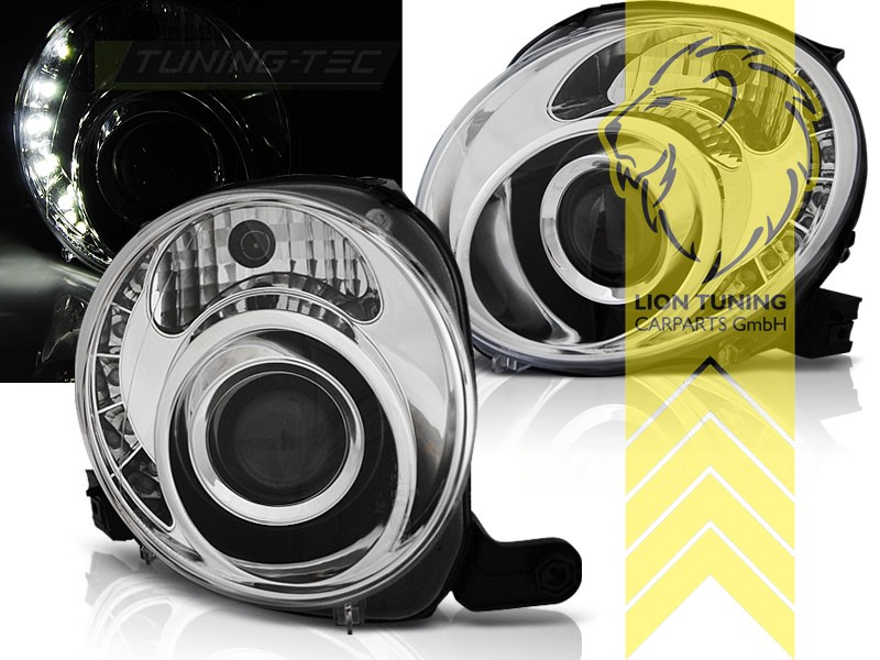 Halogen, chrom, Abblendlicht H7, Blinkerbirnen BAU15S, elektrisch verstellbar - Stellmotor integriert, Eintragungsfrei / mit E-Prüfzeichen