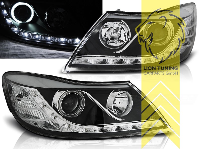 Halogen, schwarz, Abblendlicht H7 / Fernlicht H1, elektrisch verstellbar - Stellmotor wird vom Original übernommen, Eintragungsfrei / mit E-Prüfzeichen