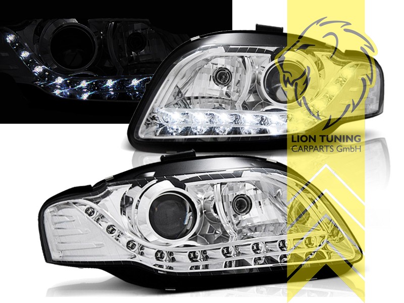 Halogen, chrom, Abblendlicht und Fernlicht in einer Linse H7, elektrisch verstellbar - Stellmotor wird vom Original übernommen, Eintragungsfrei / mit E-Prüfzeichen