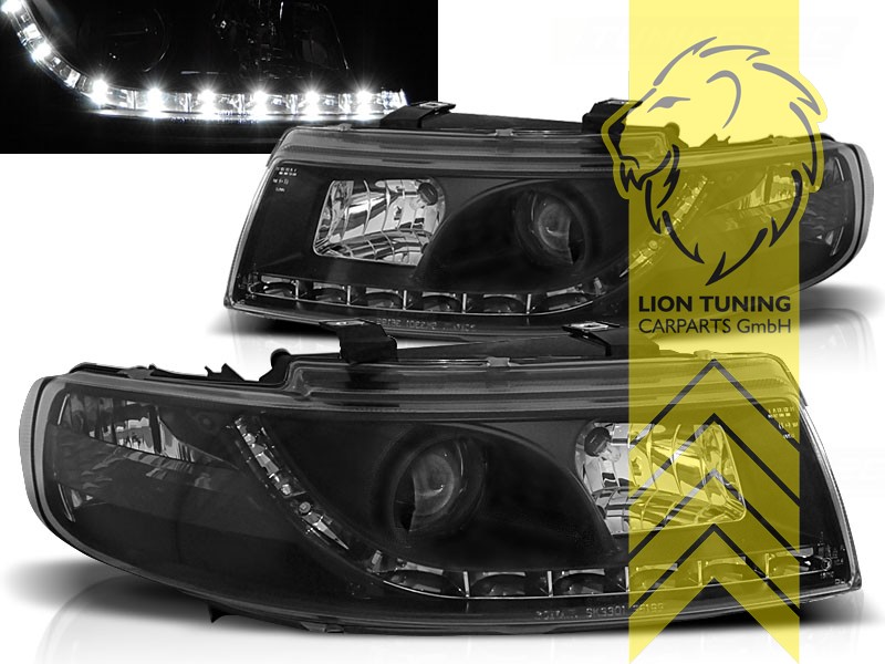 Halogen, schwarz, Abblendlicht H1 / Fernlicht H1, Blinkerbirnen BAU15S, elektrisch verstellbar - Stellmotor wird vom Original übernommen, Eintragungsfrei / mit E-Prüfzeichen