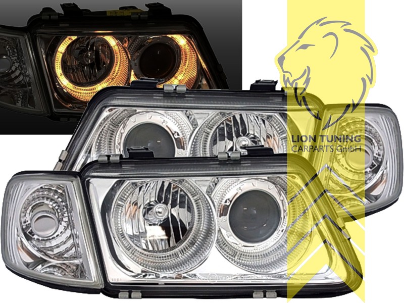 Halogen, chrom, gelb Halogen, Abblendlicht H7 / Fernlicht H7, Blinkerbirnen BAU15S, elektrisch verstellbar - Stellmotor wird vom Original übernommen, Eintragungsfrei / mit E-Prüfzeichen