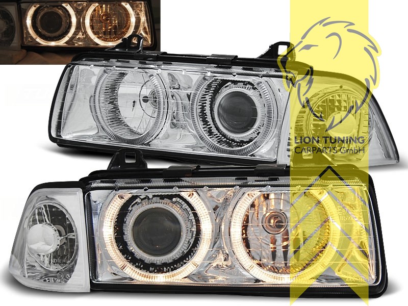 Beim Compact werden Adapterstecker benötigt (Art Nr 6888), Halogen, chrom, gelb Halogen, Abblendlicht H7 / Fernlicht H7, Blinkerbirnen BAU15S, elektrisch verstellbar - Stellmotor wird vom Original übernommen, Eintragungsfrei / mit E-Prüfzeichen