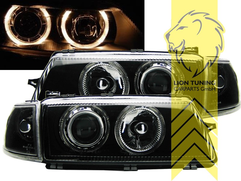 Halogen, schwarz, gelb Halogen, Abblendlicht H7 / Fernlicht H7, Blinkerbirnen BAU15S, elektrisch verstellbar - Stellmotor wird vom Original übernommen, Eintragungsfrei / mit E-Prüfzeichen