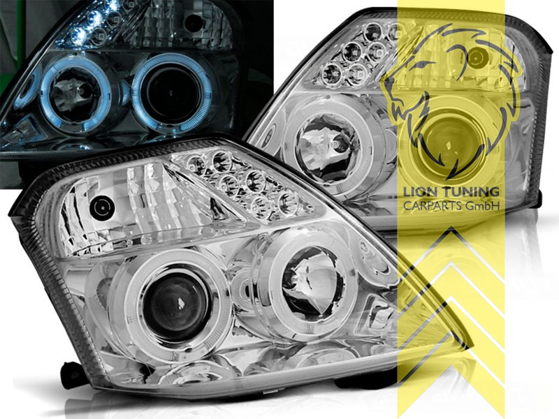 Halogen, chrom, weiß LED, Abblendlicht H1 / Fernlicht H1, Blinkerbirnen BAU15S, manuell verstellbar, Eintragungsfrei / mit E-Prüfzeichen