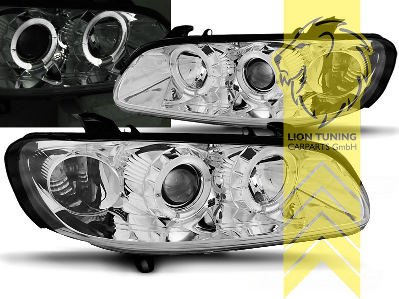 Halogen, chrom, weiß LED, Abblendlicht H1 / Fernlicht H1, Blinkerbirnen BAU15S, elektrisch verstellbar - Stellmotor wird vom Original übernommen, Eintragungsfrei / mit E-Prüfzeichen