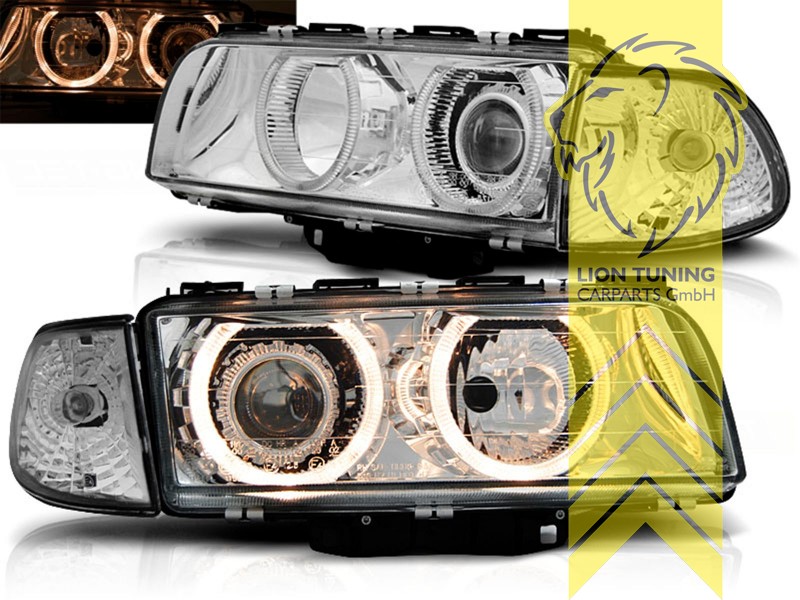 Halogen, chrom, gelb Halogen, Abblendlicht H7 / Fernlicht H7, Blinkerbirnen BAU15S, elektrisch verstellbar - Stellmotor integriert, Eintragungsfrei / mit E-Prüfzeichen