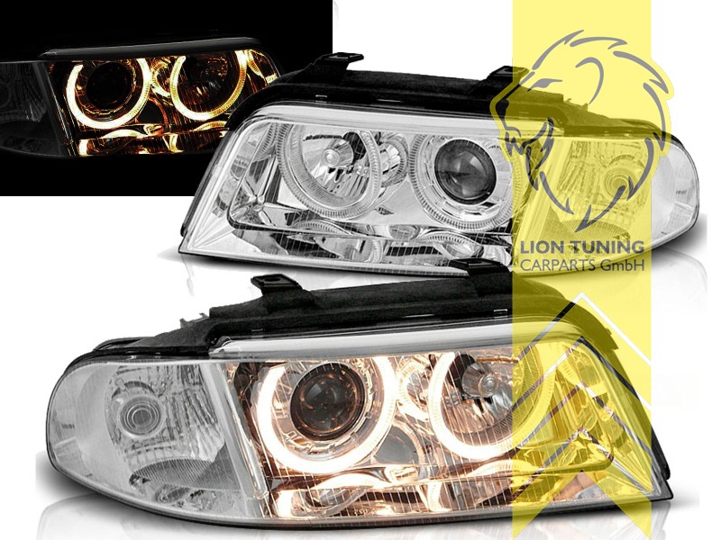 Halogen, chrom, gelb Halogen, Abblendlicht H7 / Fernlicht H7, Blinkerbirnen BAU15S, elektrisch verstellbar - Stellmotor wird vom Original übernommen, Eintragungsfrei / mit E-Prüfzeichen