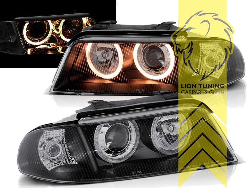 Halogen, schwarz, gelb Halogen, Abblendlicht H7 / Fernlicht H7, Blinkerbirnen BAU15S, elektrisch verstellbar - Stellmotor wird vom Original übernommen, Eintragungsfrei / mit E-Prüfzeichen