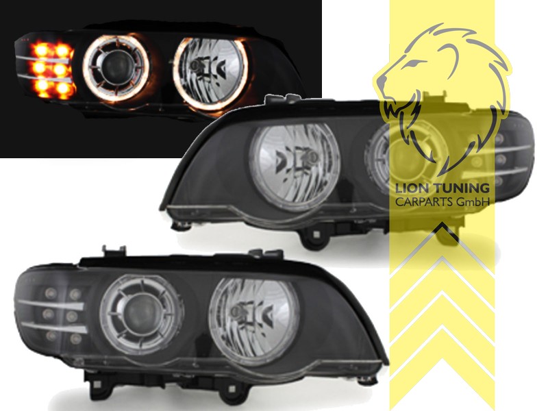 Xenon, HID, mit LED Blinker, schwarz, gelb Halogen, für Fahrzeuge mit Original Xenon, Abblendlicht D2S / Fernlicht H7, elektrisch verstellbar - Stellmotor integriert, Eintragungsfrei / mit E-Prüfzeichen
