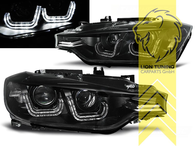 Xenon, HID, schwarz, weiß LED, Blinkerbirnen BAU15S, Abblendlicht und Fernlicht in einer Linse D1S, elektrisch verstellbar - Stellmotor integriert, Eintragungsfrei / mit E-Prüfzeichen, Eintragungsfrei / mit R87 Zulassung als Tagfahrlicht