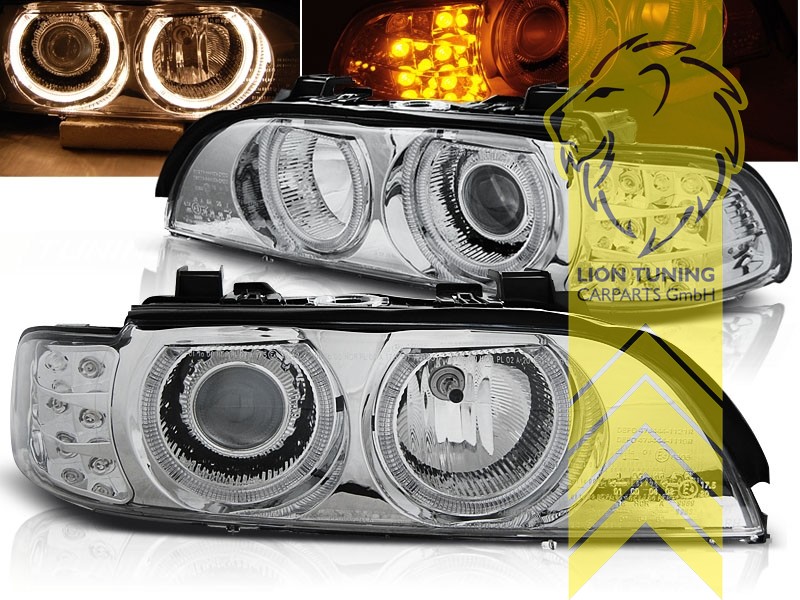 mit LED Blinker, Halogen, chrom, gelb Halogen, Abblendlicht H7 / Fernlicht H7, elektrisch verstellbar - Stellmotor integriert, Eintragungsfrei / mit E-Prüfzeichen