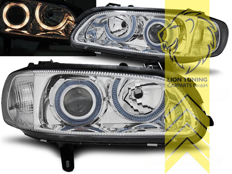Halogen, chrom, gelb Halogen, Abblendlicht H7 / Fernlicht H7, elektrisch verstellbar - Stellmotor wird vom Original übernommen, Eintragungsfrei / mit E-Prüfzeichen