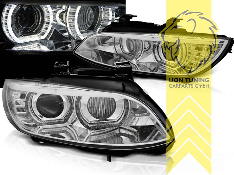 Xenon, HID, chrom, weiß LED, Abblendlicht und Fernlicht in einer Linse D1S, elektrisch verstellbar - Stellmotor wird vom Original übernommen, Eintragungsfrei / mit E-Prüfzeichen