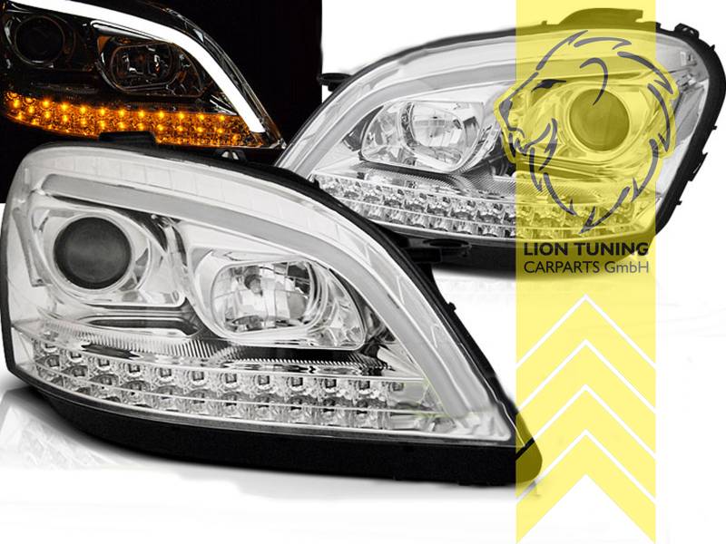 Halogen, dynamischer LED Blinker, chrom, Abblendlicht H9 / Fernlicht H1, elektrisch verstellbar - Stellmotor integriert, Eintragungsfrei / mit E-Prüfzeichen