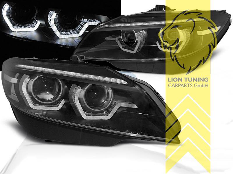 dynamischer LED Blinker, Xenon, HID, schwarz, weiß LED, nicht für Fahrzeuge mit AFS oder Night Vision, Abblendlicht und Fernlicht in einer Linse D1S / Tagfahrlicht LED, elektrisch verstellbar - Stellmotor integriert, Eintragungsfrei / mit E-Prüfzeichen, Eintragungsfrei / mit R87 Zulassung als Tagfahrlicht